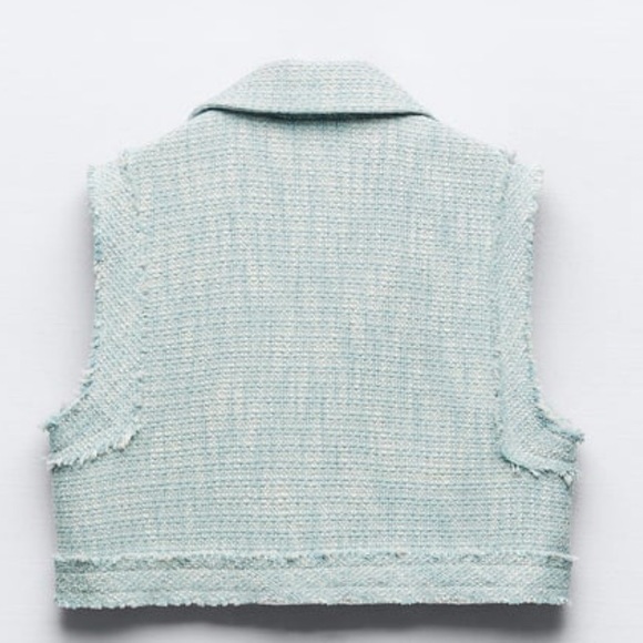 Blue tweed textured Zara vest with buttons - Picture 6 of 12
